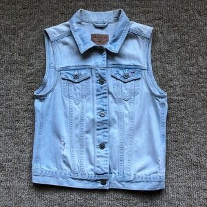 Hollister Denim Vest Sleeveless Jean Jacket Distressed Light Wash Medium